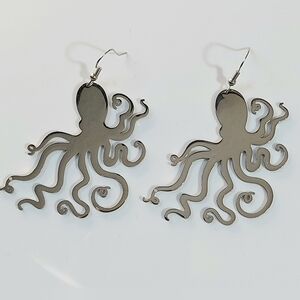 Large Octopus Squid Silver Earrings